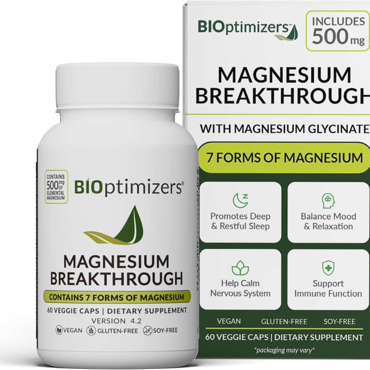 BiOptimizers Magnesium Breakthrough 500mg 7 Forms 60 Veggie Capsules Dietary Supplement
