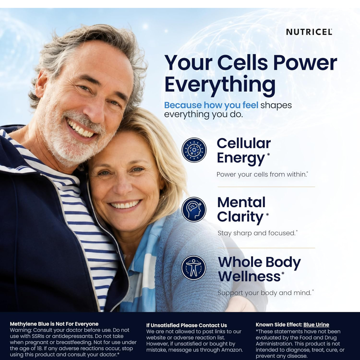 Nutricel Supplements Blue Boost USP Grade Methylene Blue with Vitamin C Ester and Organic Cacao Powder 60 Capsules Enhanced Absorption Dietary Supplement