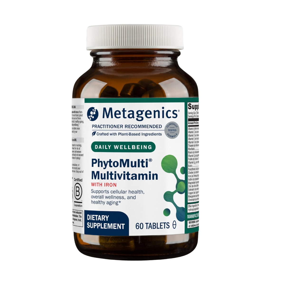 Metagenics PhytoMulti Multivitamin with Iron 60 Tablets Daily Wellbeing Plant-Based Dietary Supplement