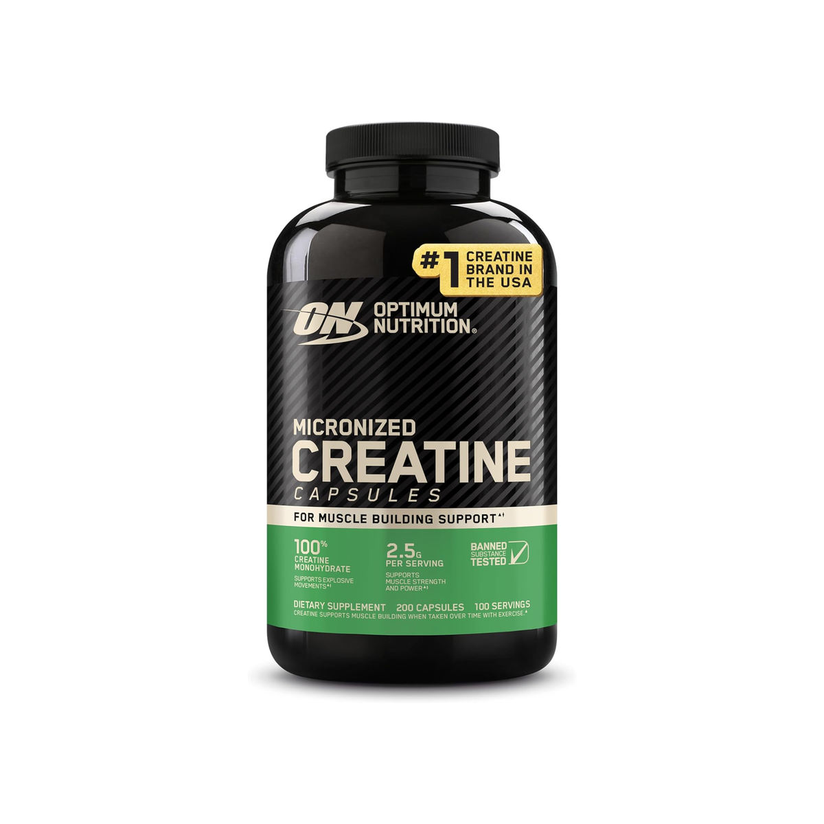 Optimum Nutrition Micronized Creatine Monohydrate Capsules 200 Count 100 Servings Muscle Building Support