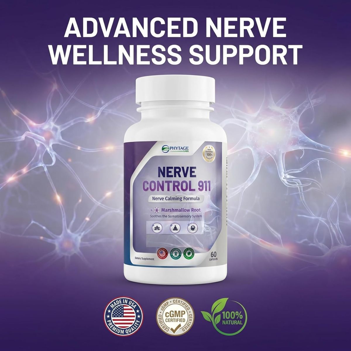Phytage Labs Nerve Control 911 Nerve Calming Formula with Marshmallow Root 60 Capsules Dietary Supplement