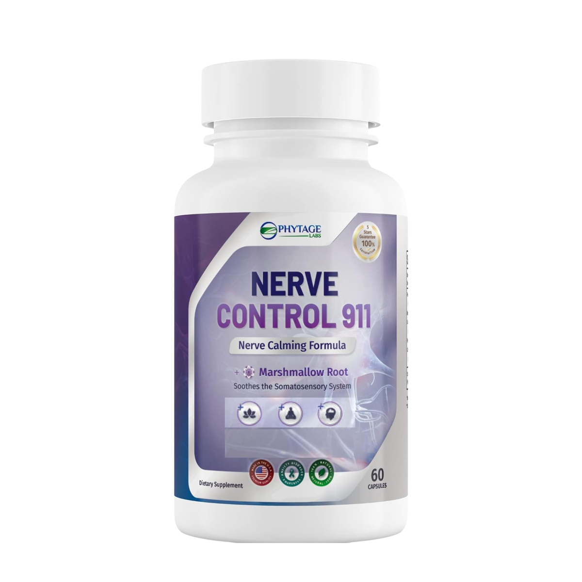 Phytage Labs Nerve Control 911 Nerve Calming Formula with Marshmallow Root 60 Capsules Dietary Supplement