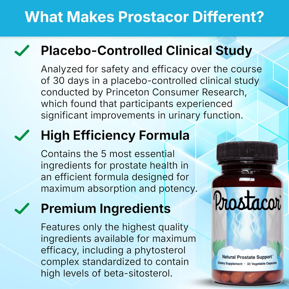 Prostacor Natural Prostate Support Dietary Supplement 30 Vegetable Capsules for Men