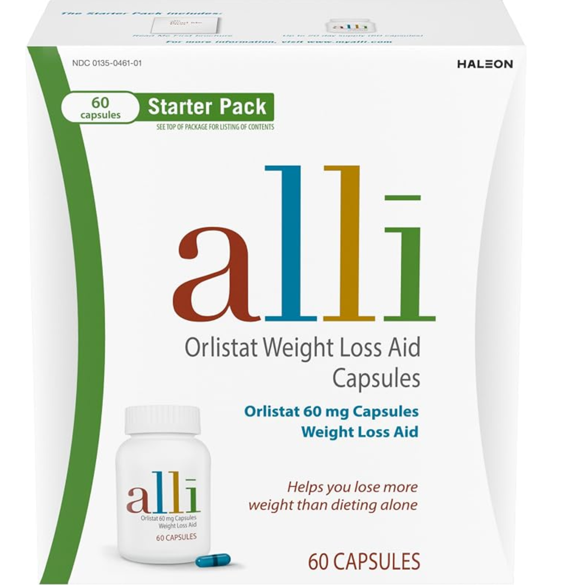 alli Orlistat 60 mg Weight Loss Aid Capsules Starter Pack 60 Capsules Helps Lose More Weight Than Dieting Alone
